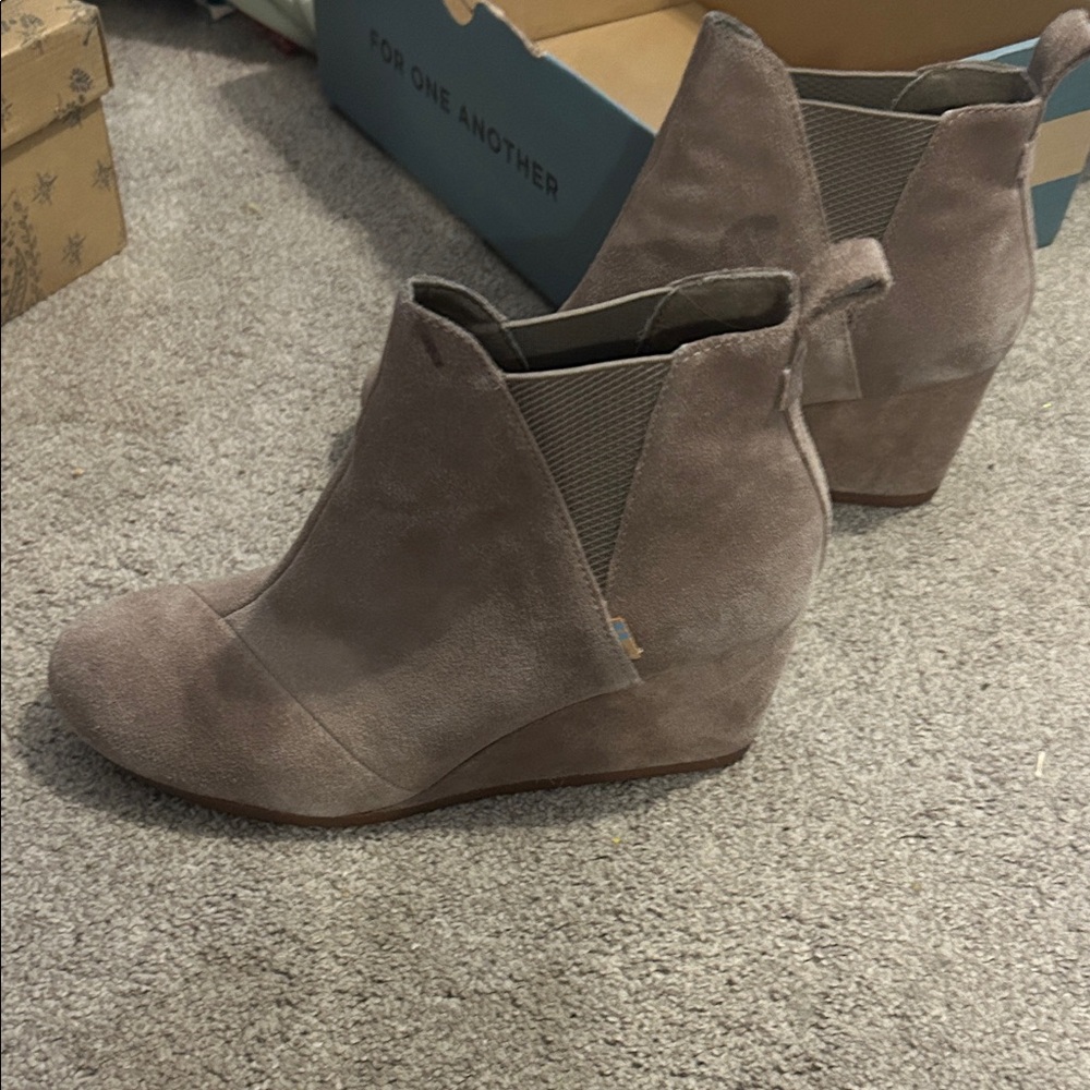 Toms Taupe Suede Ankle Booties